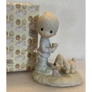 Precious Moments‎ Enesco 1978 Figurine Praise The Lord Anyhow Boy W/Dog E-1374/B